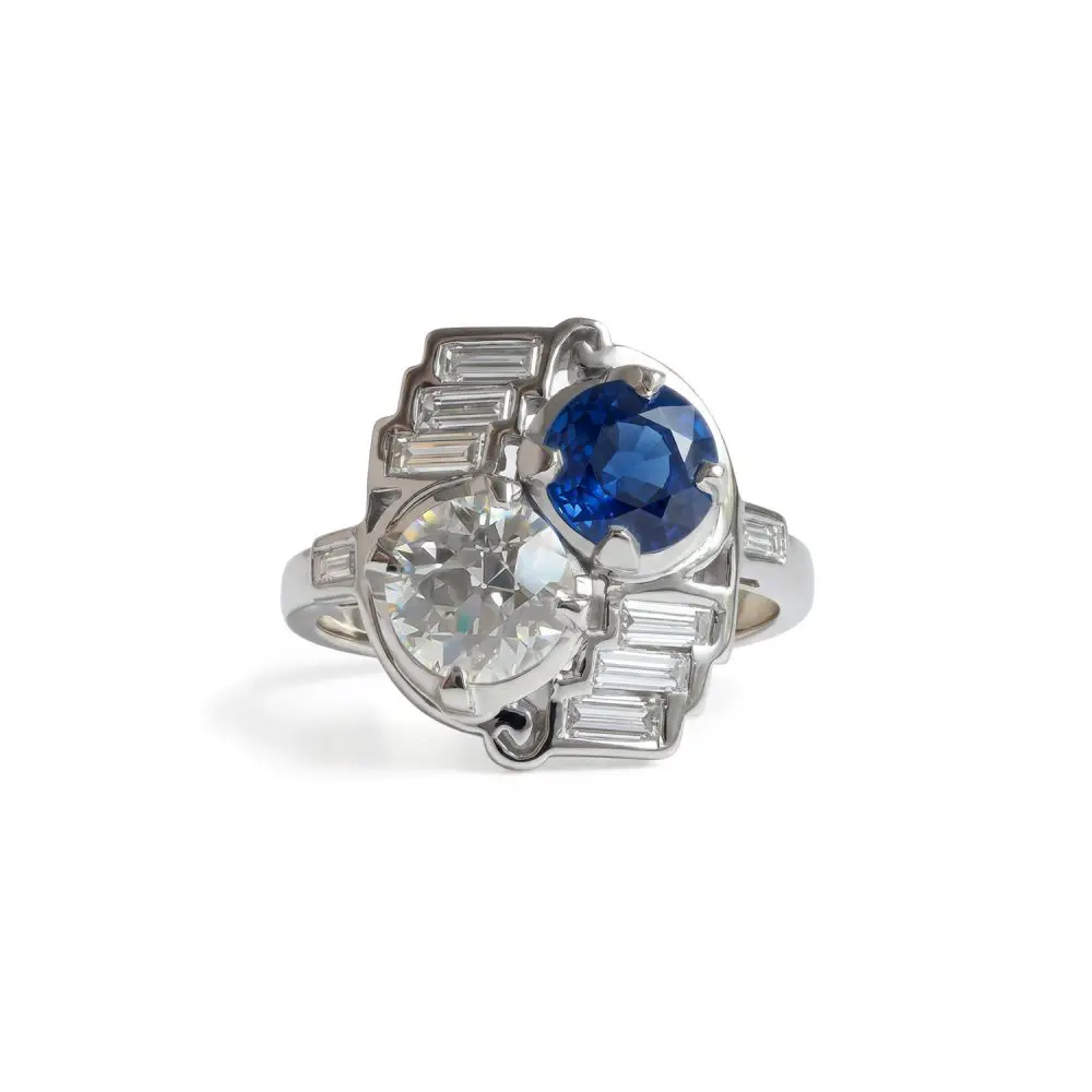 Vintage Toi et Moi Diamond & Sapphire Ring
