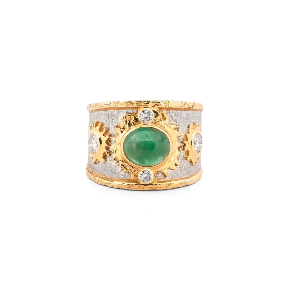 Emerald & Diamond Byzantine Ring in 18K Gold