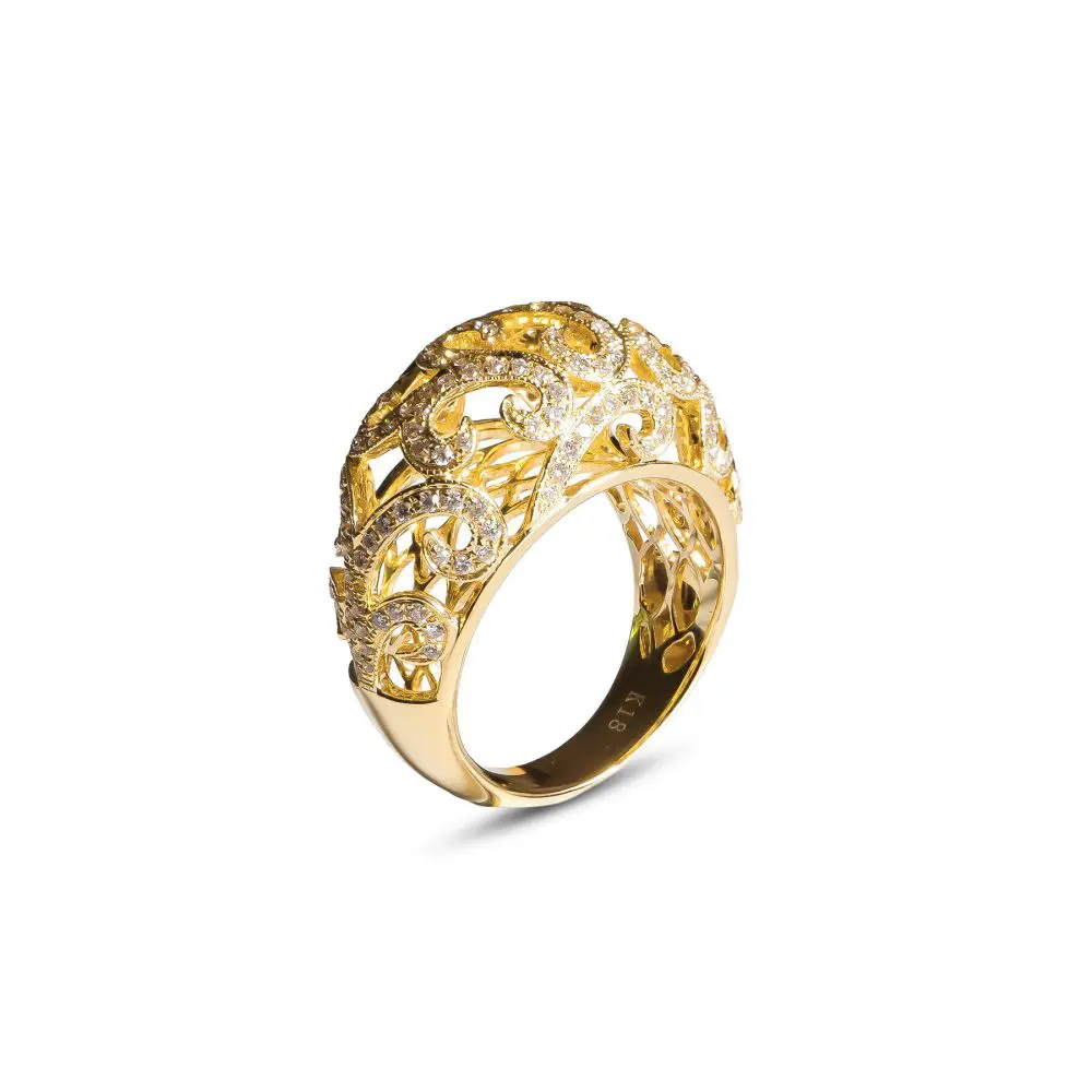 Diamond Openwork Scroll Dome Ring in 18K Gold