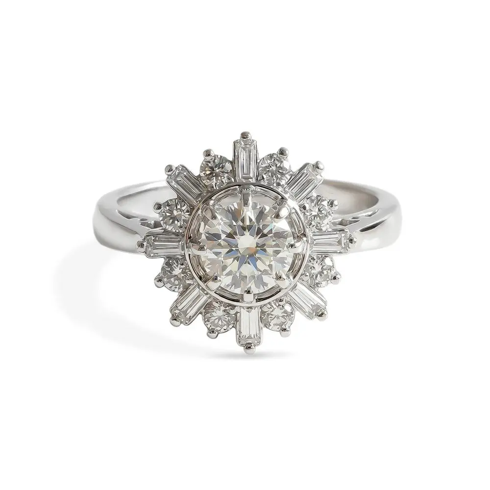 Diamond Sunburst Halo Ring in 14K Gold