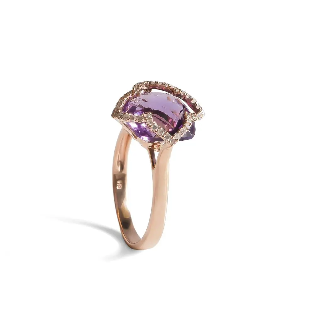 Amethyst & Diamond Ring in 14K Rose Gold