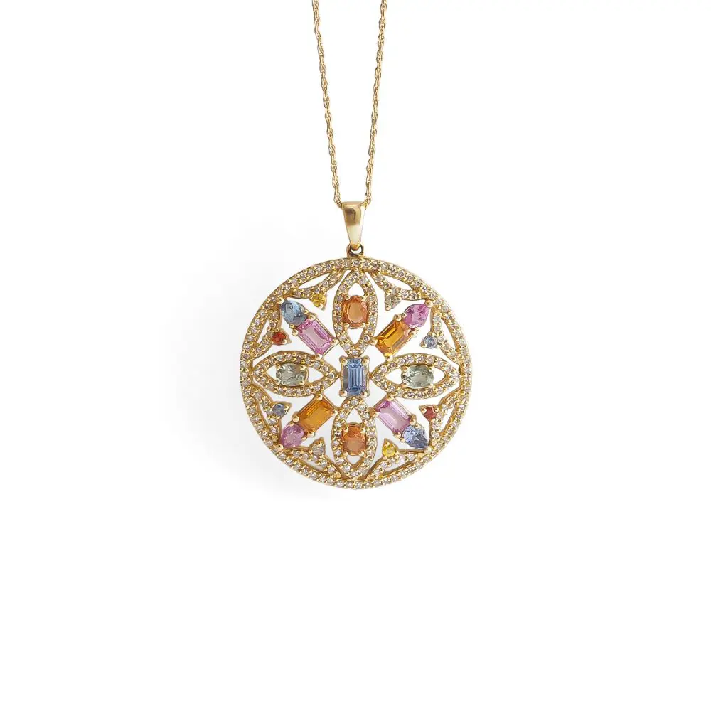 Diamond & Sapphire Pendant in 14K Gold