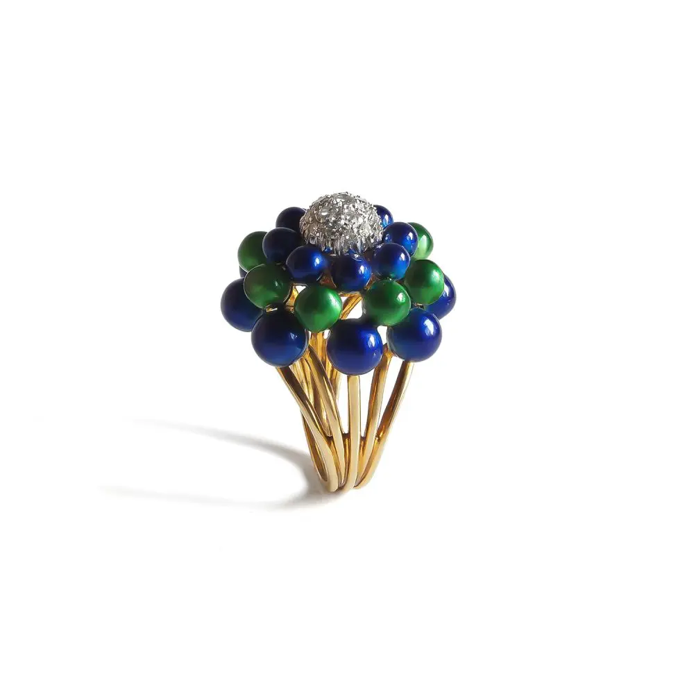 Italian Diamond & Enamel Ring in 18K Gold