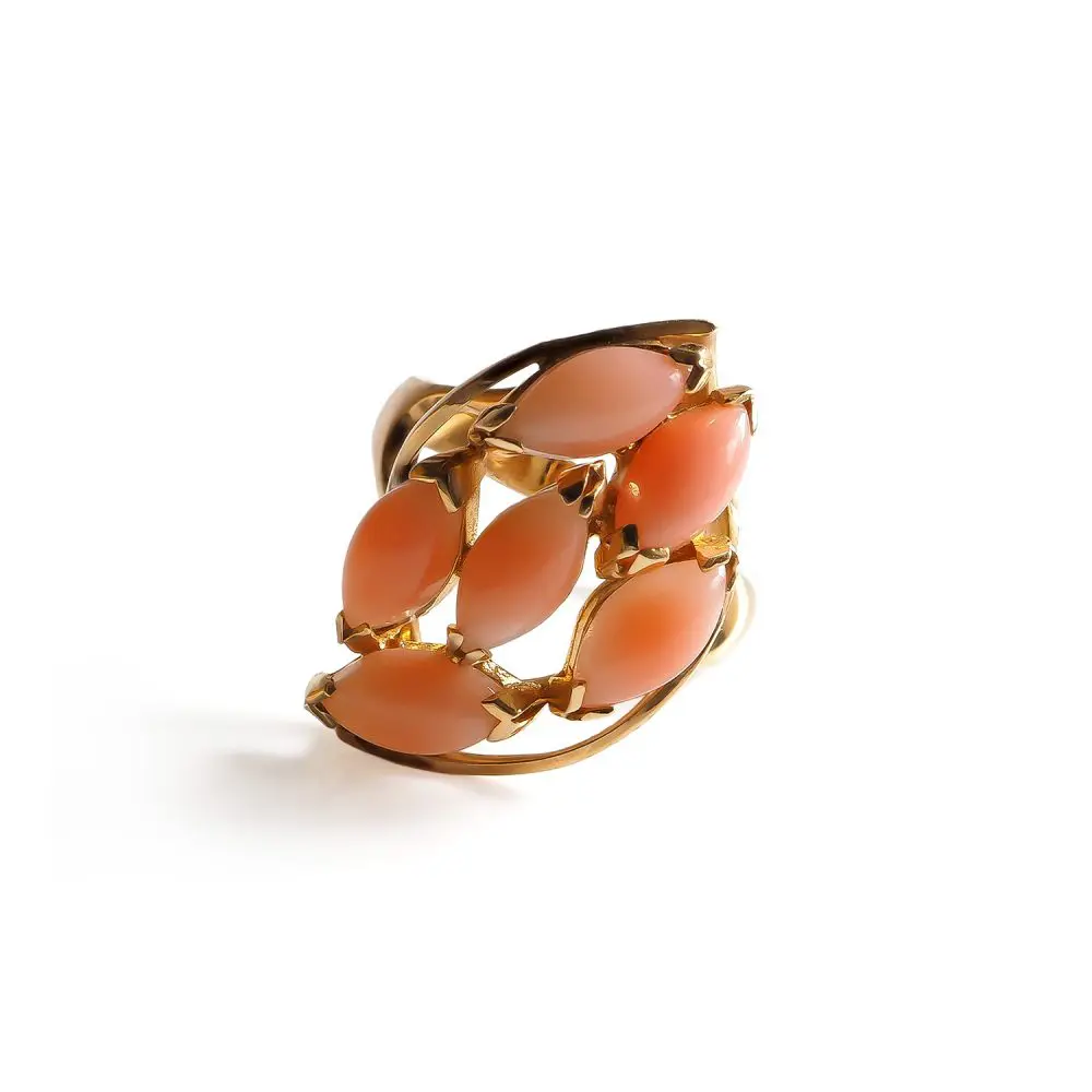 Marquise Angel Skin Coral Ring in 14K Gold