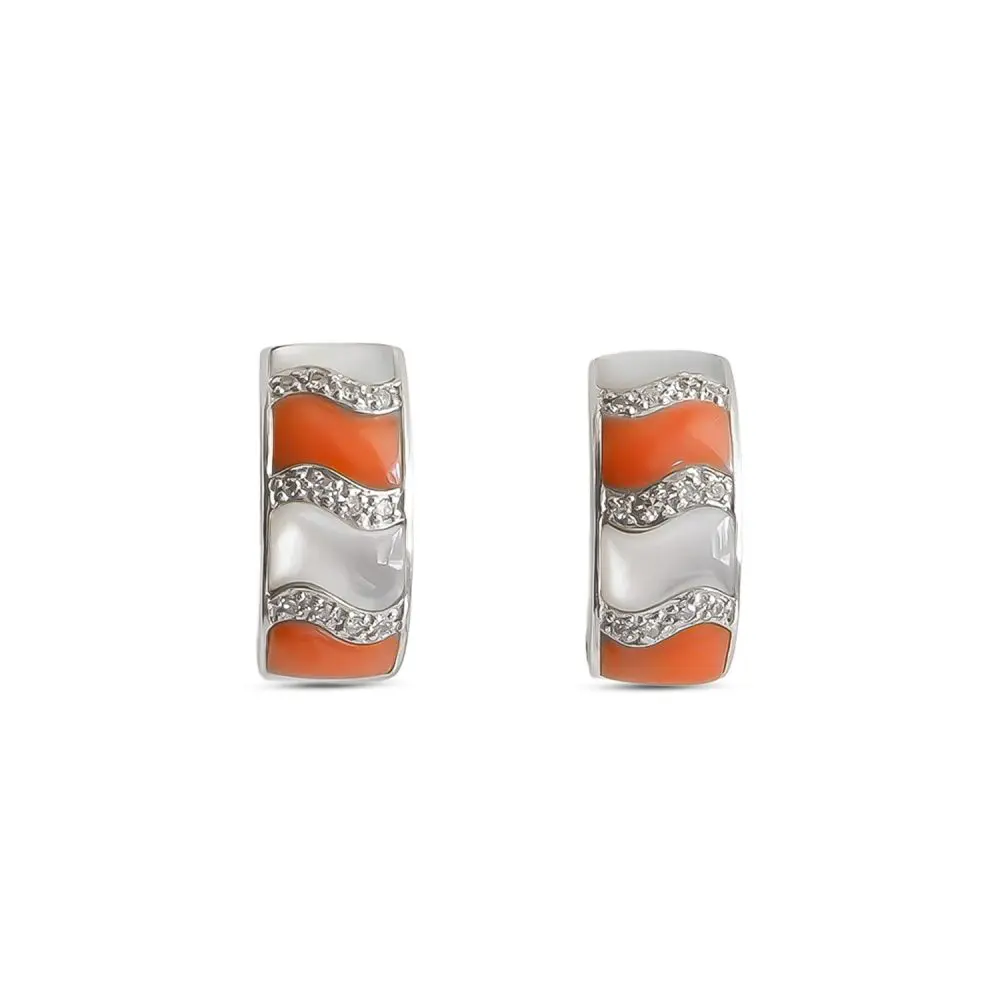 Coral, Mother-of-Pearl & Diamond Earrings