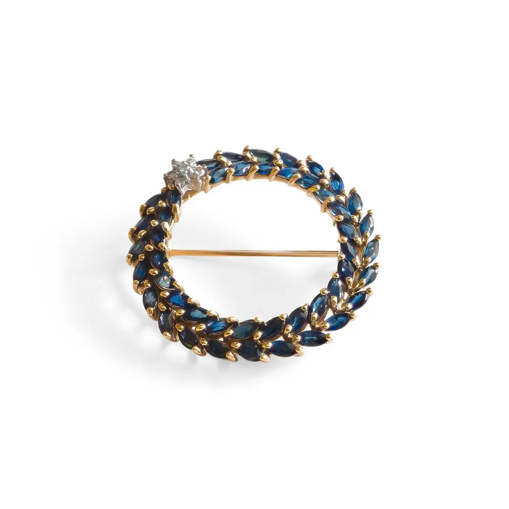 Sapphire & Diamond Brooch in 14K Gold