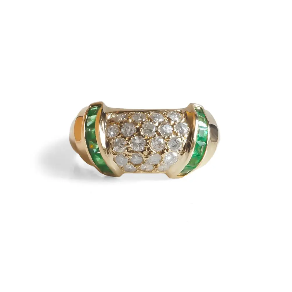 Emerald & Diamond Dome Ring in 14K Gold