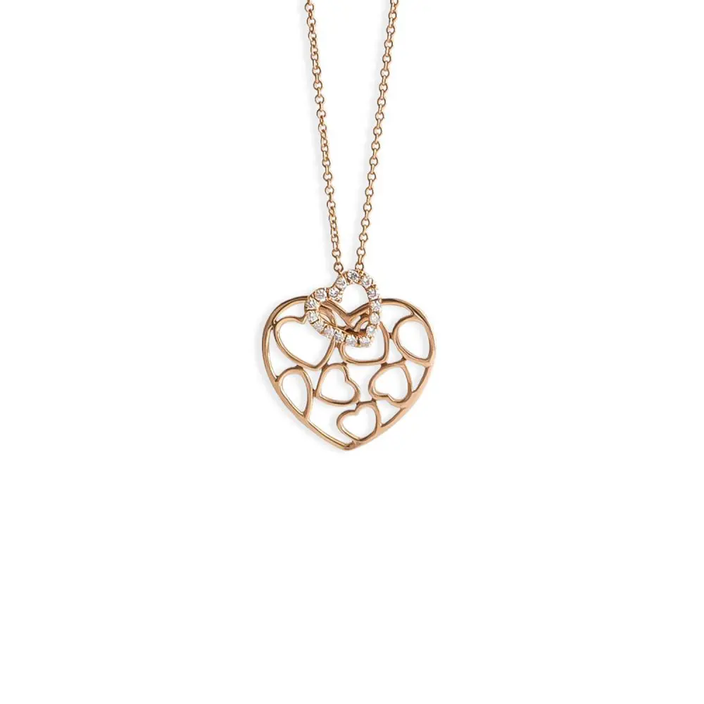 Italian Diamond Double Heart Pendant in 14K Gold
