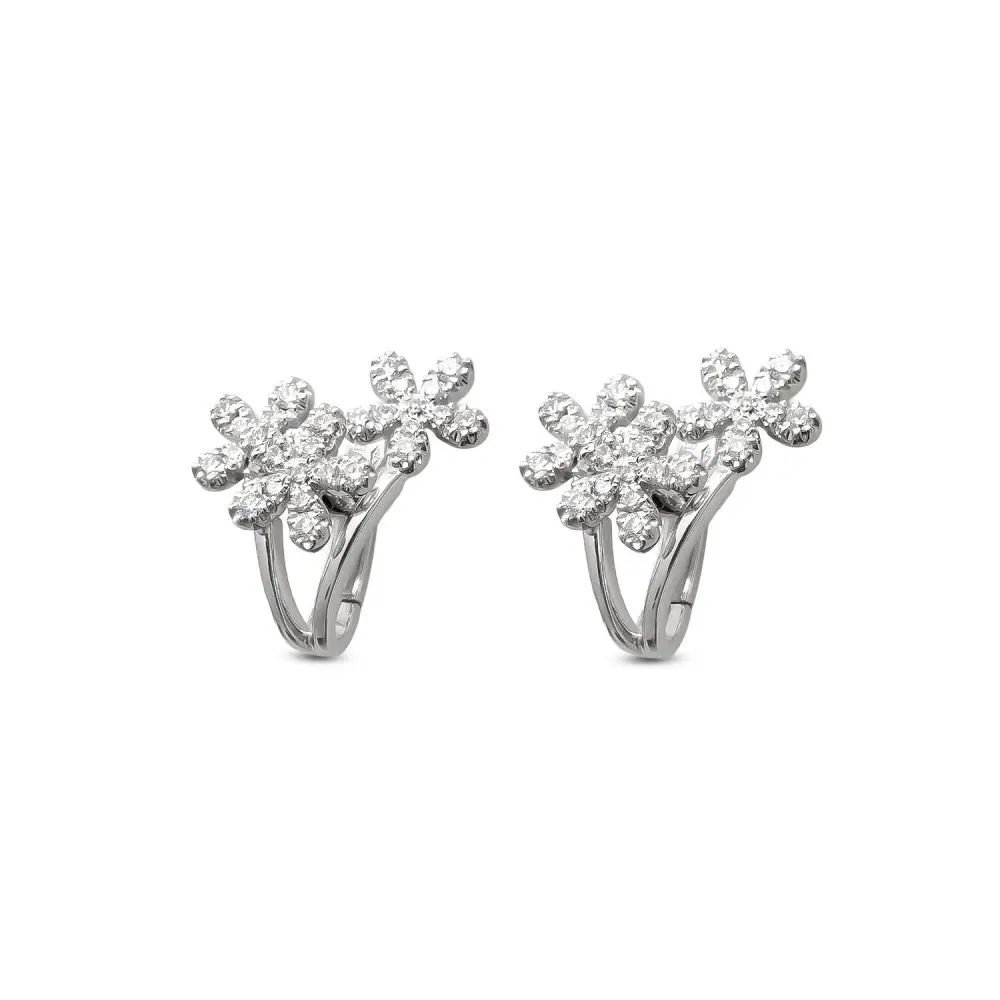 Diamond Triple-Flower Earrings in 18K Gold