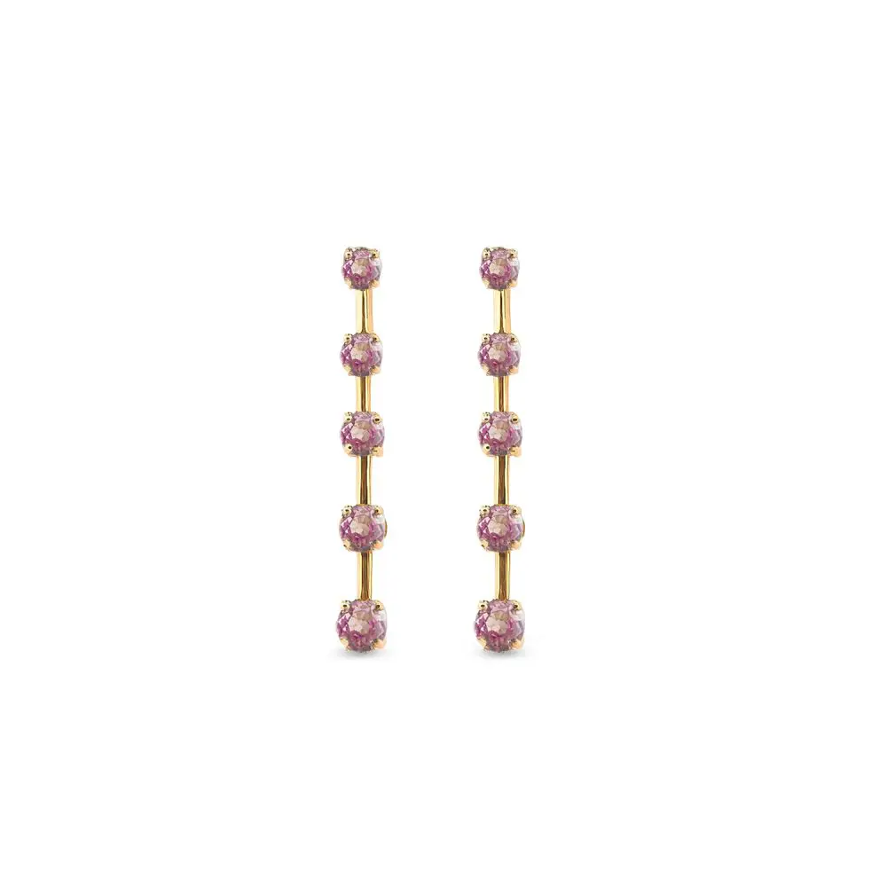 Pink Sapphire Bar Earrings in 9K Gold