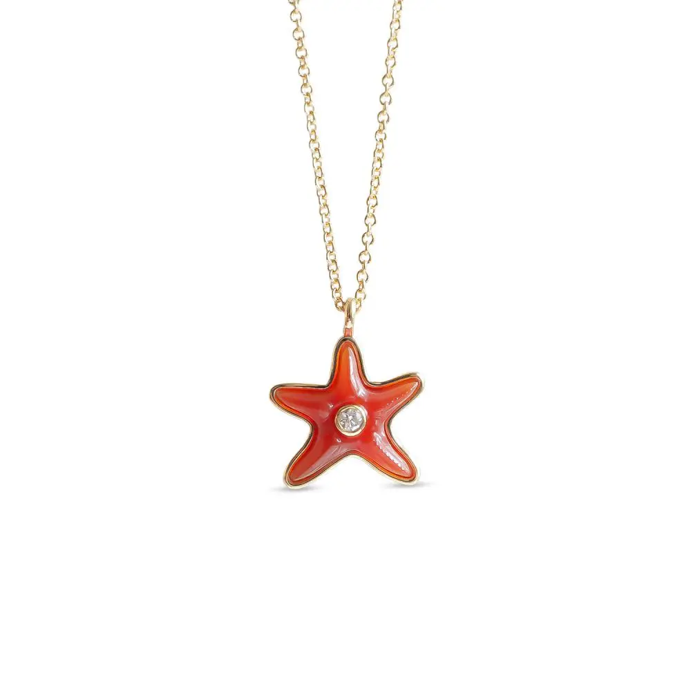 Diamond & Enamel Star Pendant in 18K Gold