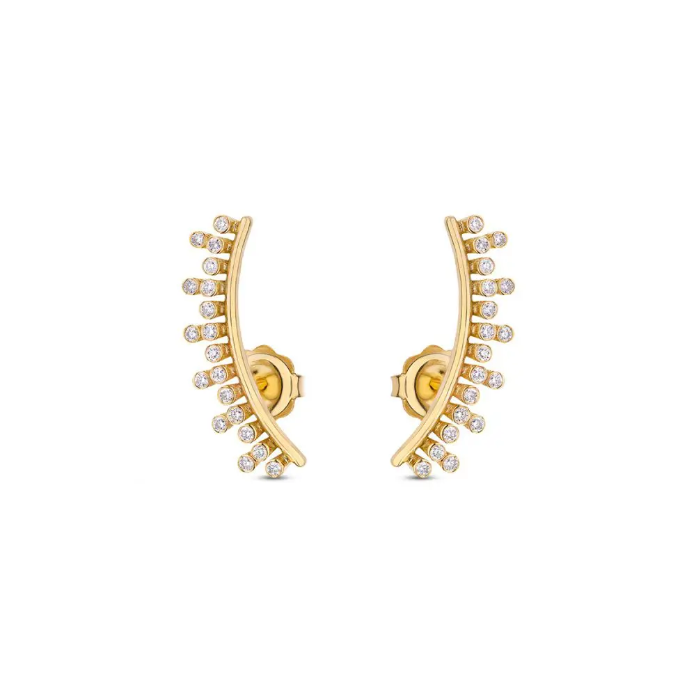 Diamond Curved Bar Earrings in 18K Gold