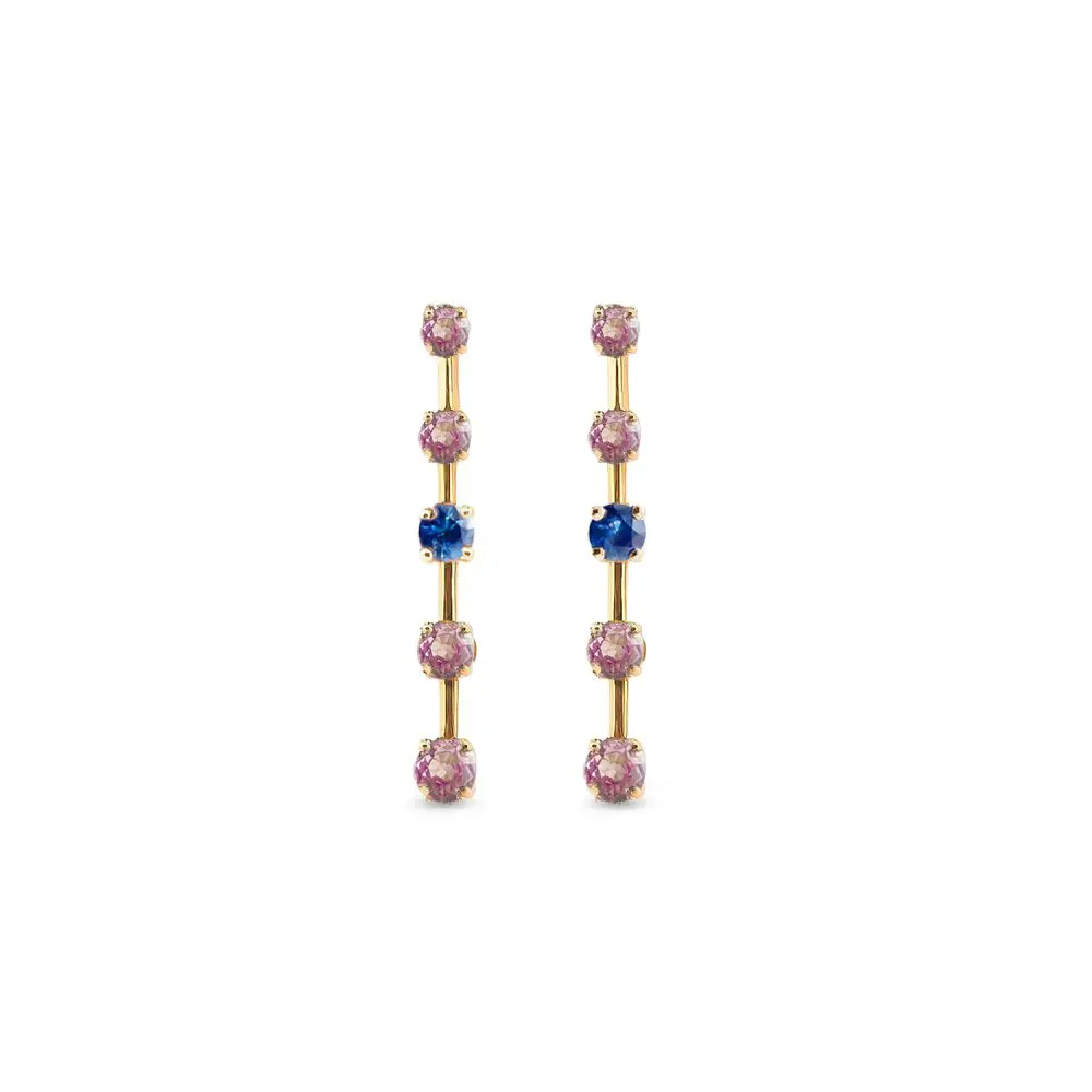 Pink & Blue Sapphire Earrings in 9K Gold