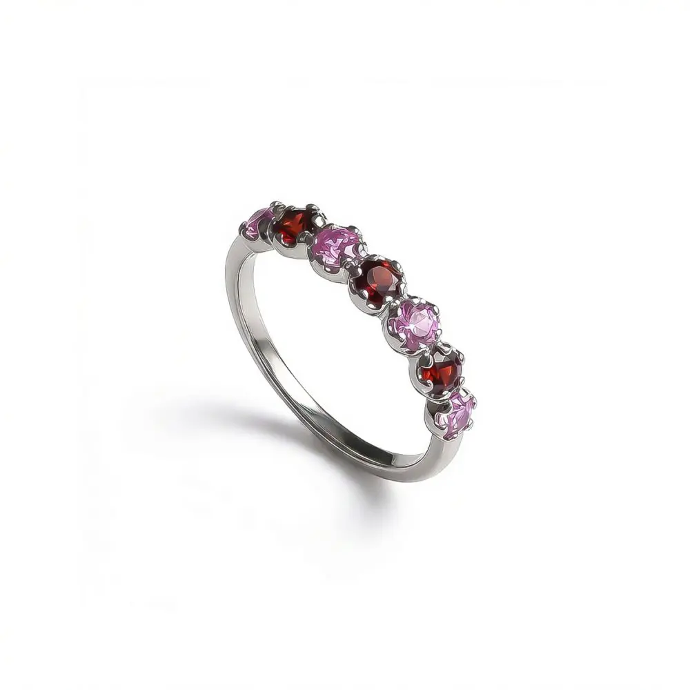 Sapphire & Garnet Band in 9K Gold
