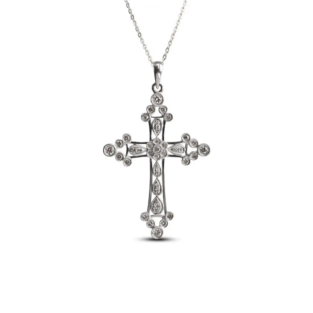 Diamond Cross Pendant in 9K White Gold