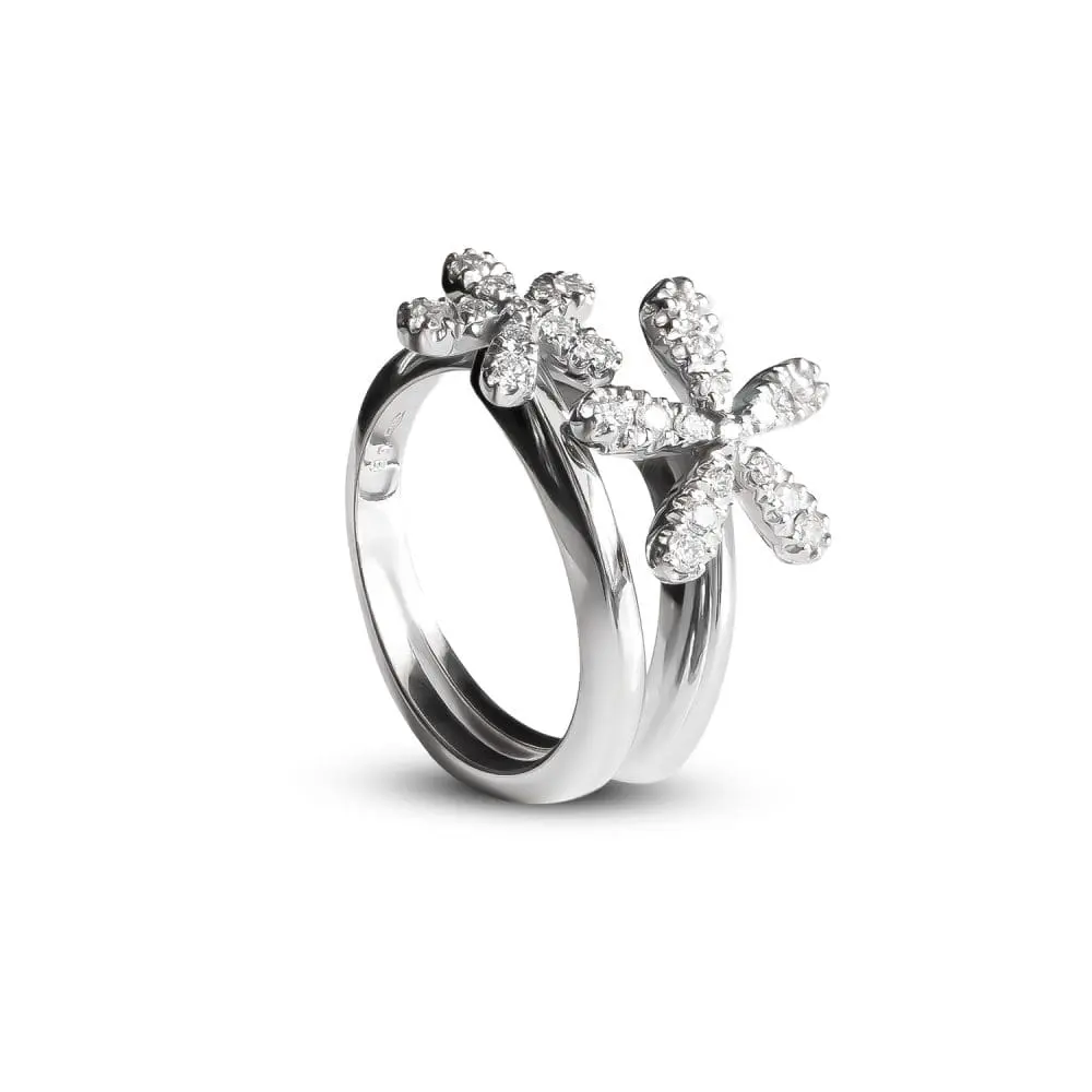 Diamond Twin-Flower Ring in 18K Gold