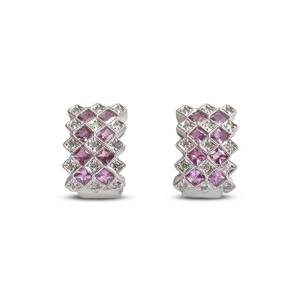 Pink Sapphire & Diamond Earrings in 18K Gold