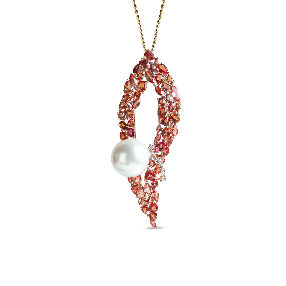 Pink Sapphire, Pearl & Diamond Pendant-Brooch