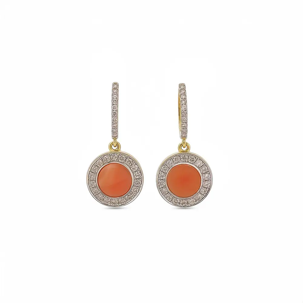 Coral & Diamond Earrings in 9K Gold