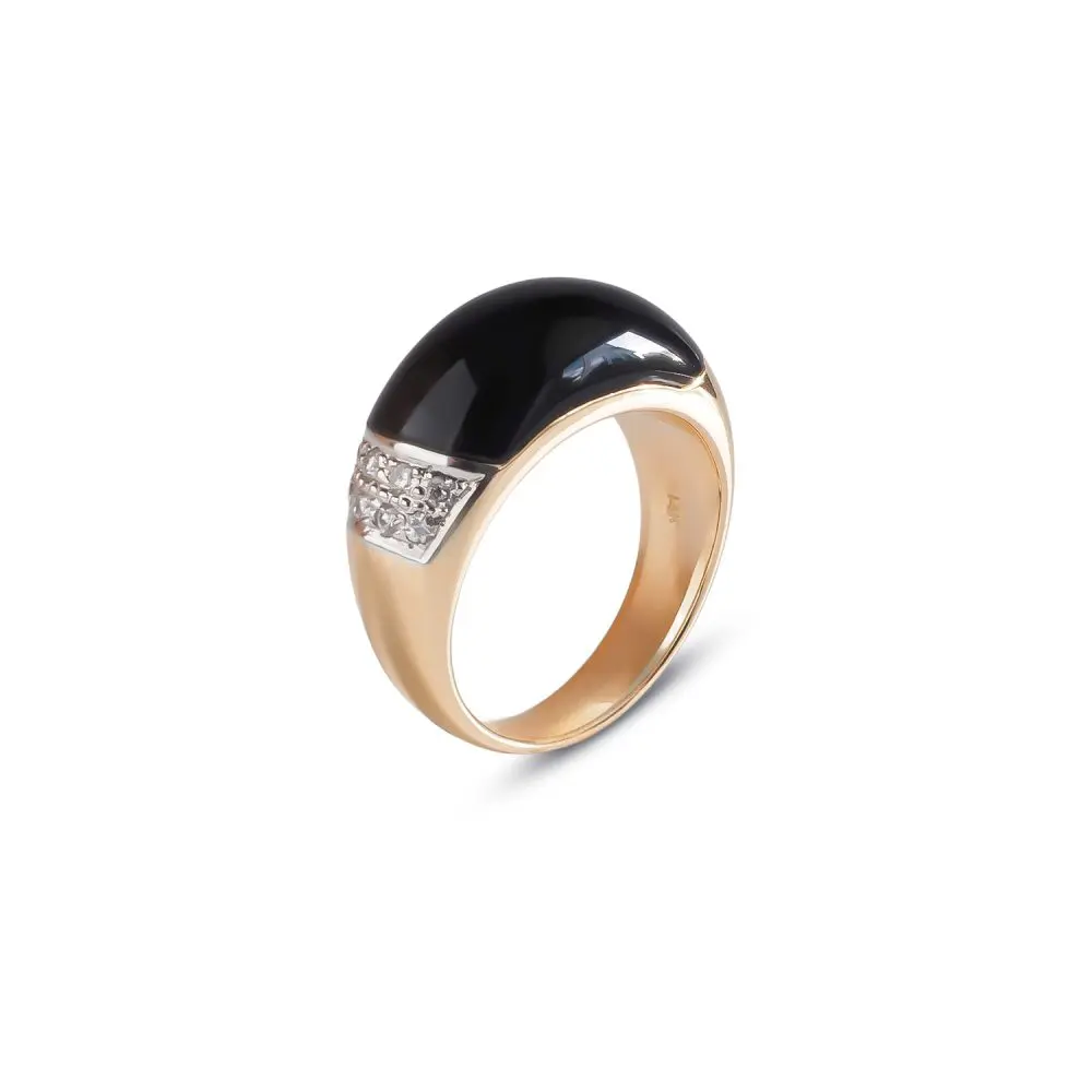 Black Onyx & Diamond Ring in 14K Gold