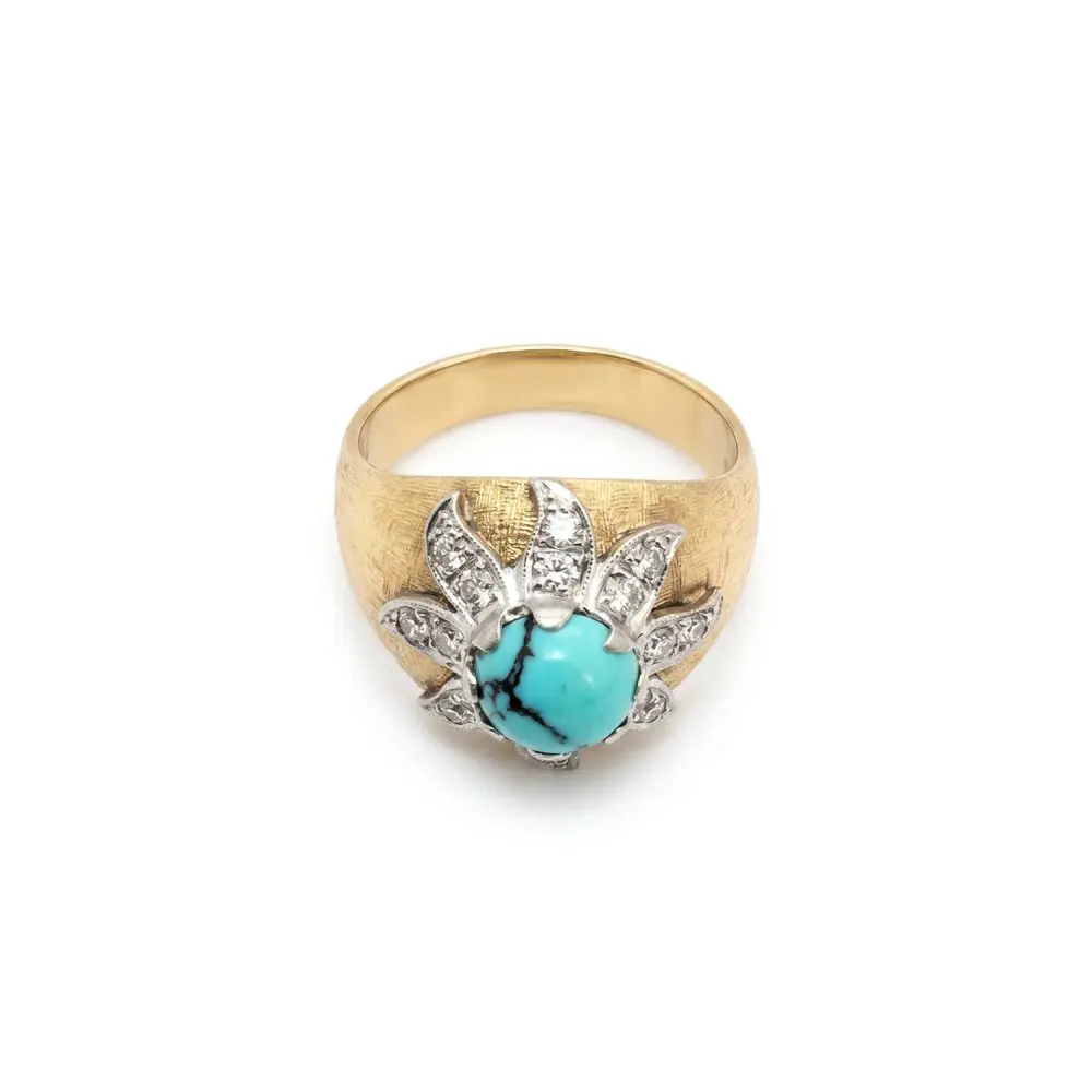 Vintage Florentine Turquoise & Diamond Ring