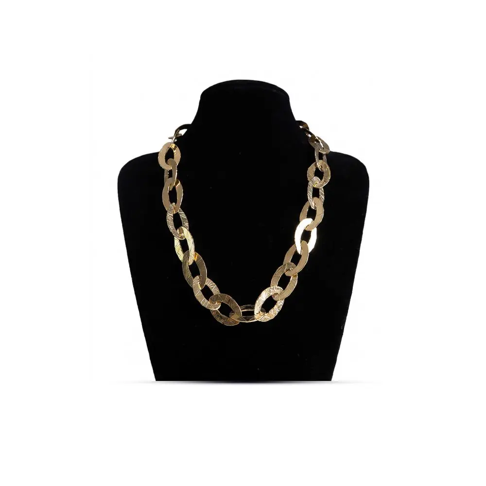 Italian Textured Oval Link Necklace in 14K Gold