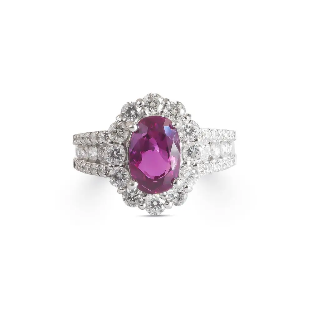 Ruby & Diamond Halo Ring in Platinum