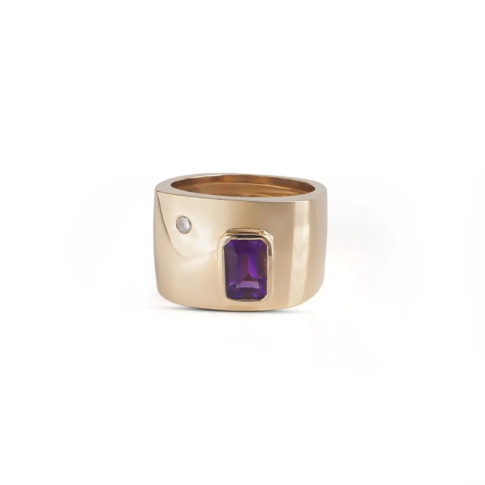 Amethyst & Diamond Euro-Shank Ring in 14K Gold