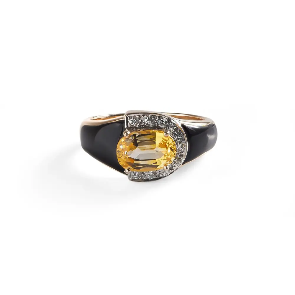 Yellow Sapphire, Black Onyx & Diamond Ring