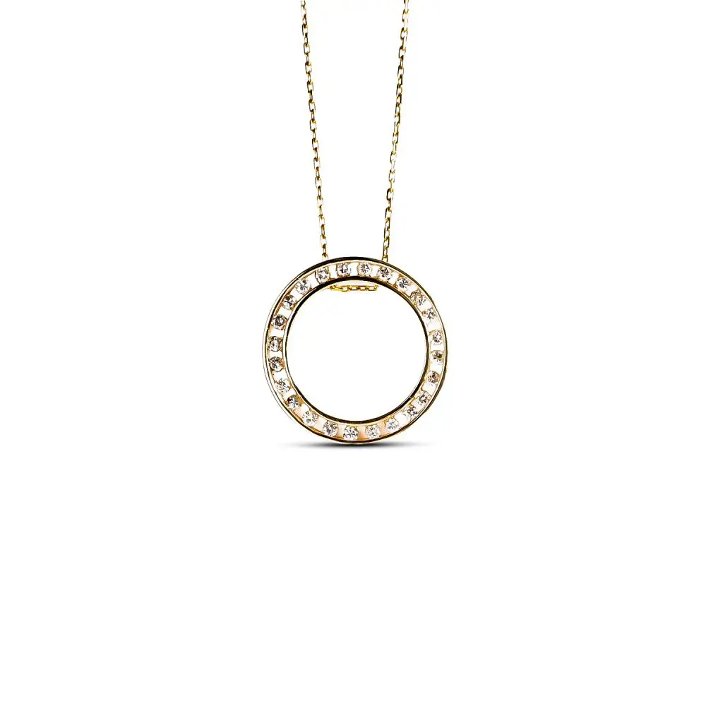 Diamond Open Circle Pendant in 14K Gold