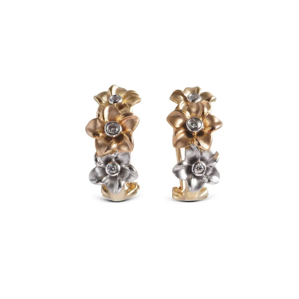 Tri-Color Diamond Hoop Earrings in 14K Gold