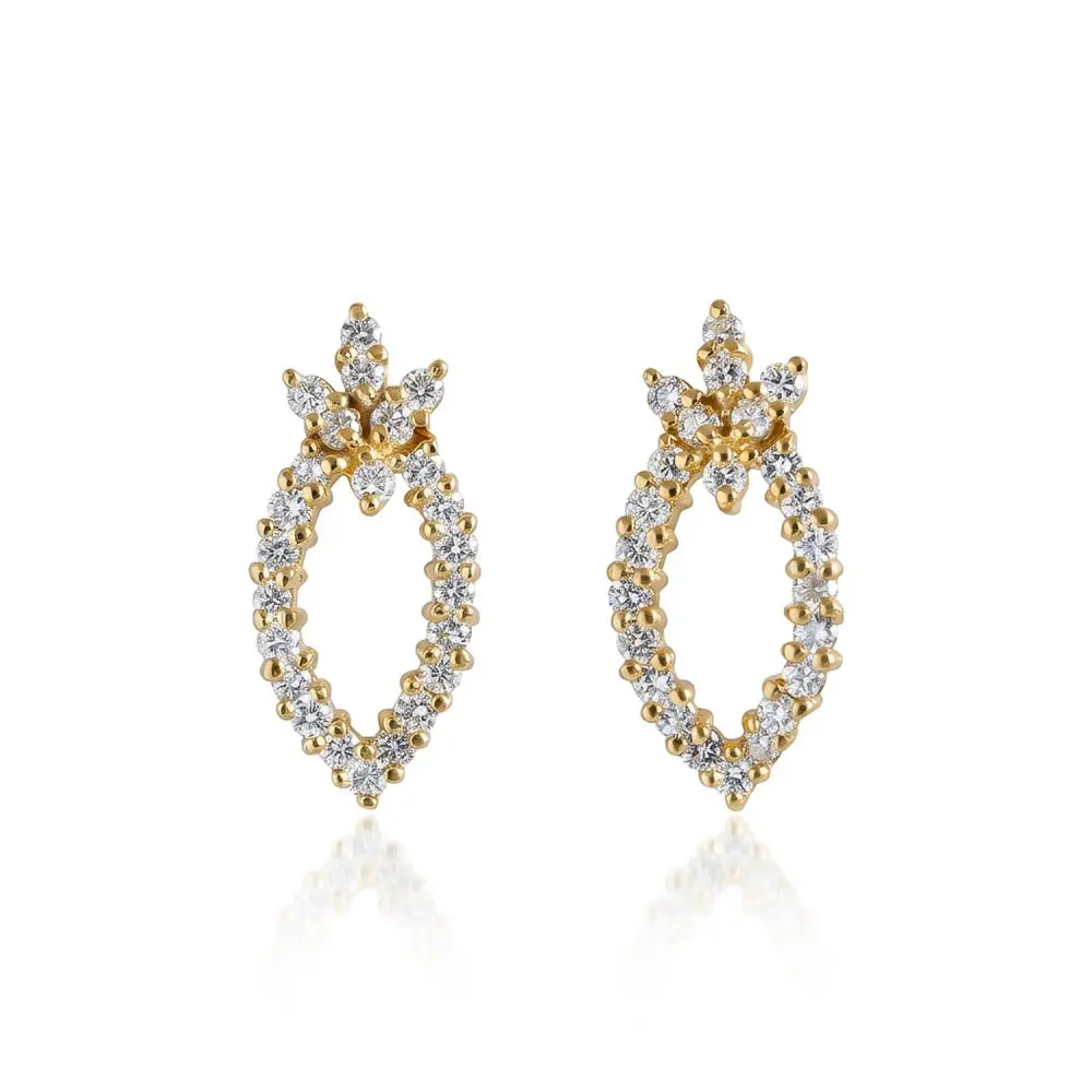 Diamond Openwork Leaf Earrings in 14K Gold