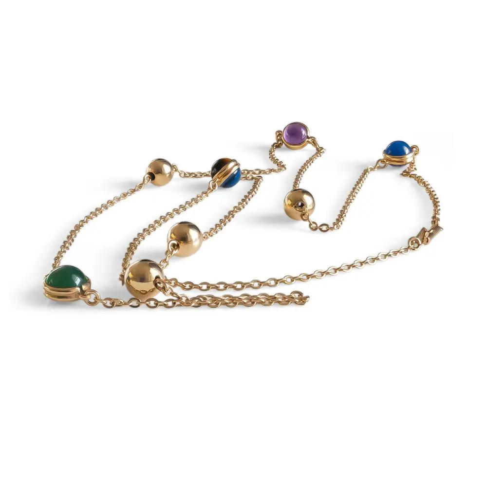 Multi-Gemstone & Gold Ball Necklace in 14K Gold