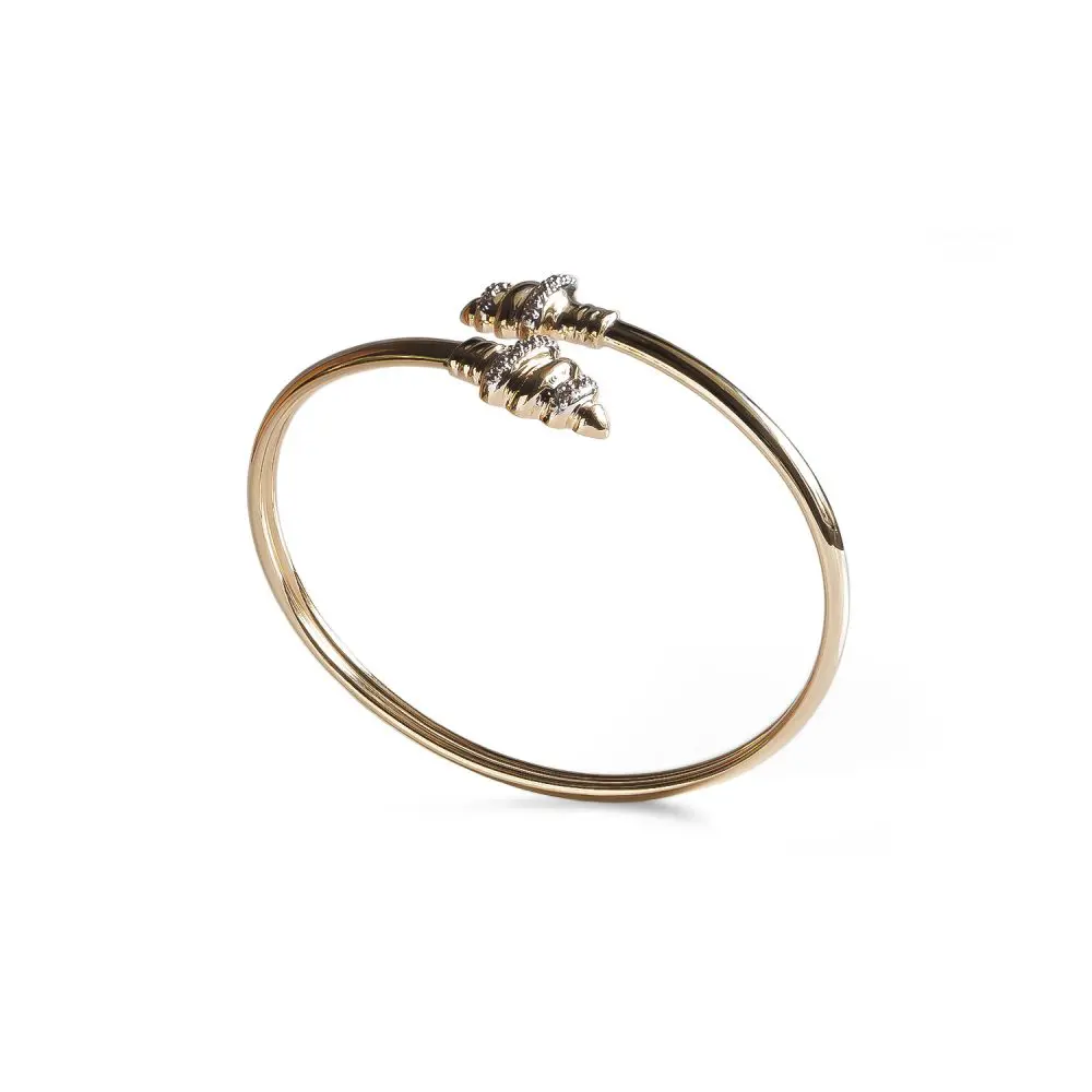 Diamond Fluted Finial Bangle in 14K Gold