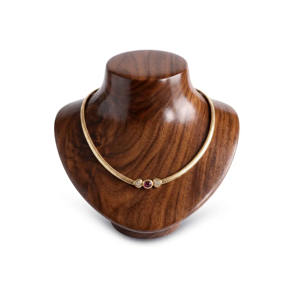 Cabochon Ruby & Diamond Necklace in 18K Gold