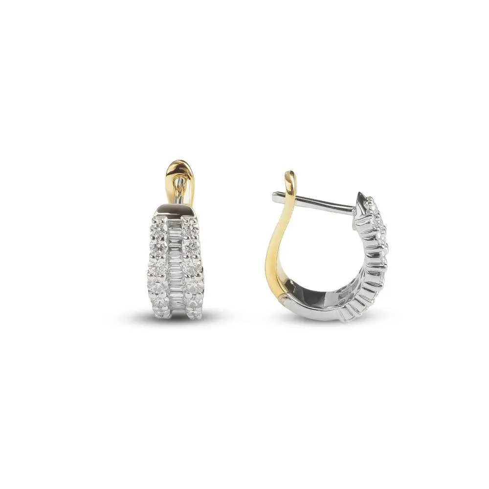 Diamond Two-Tone Huggie Earrings in 18K Gold