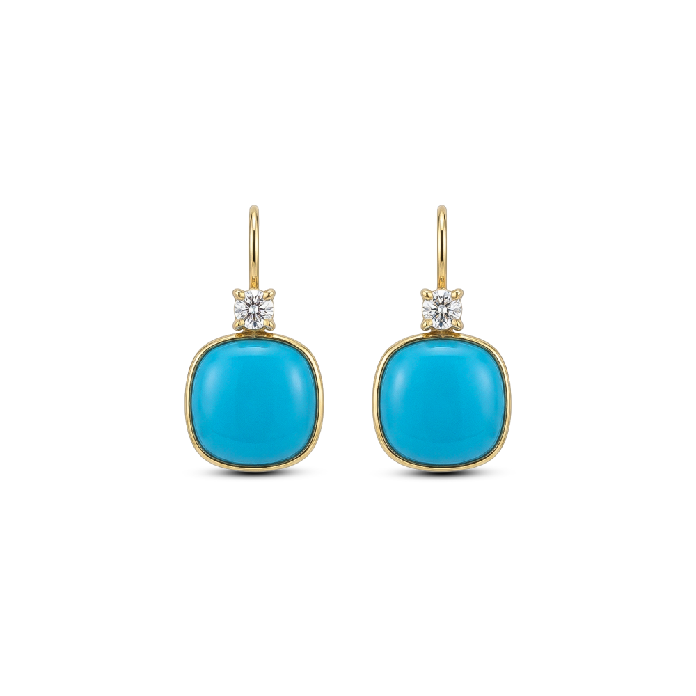 Turquoise & Diamond Drop Earrings in 18K Gold