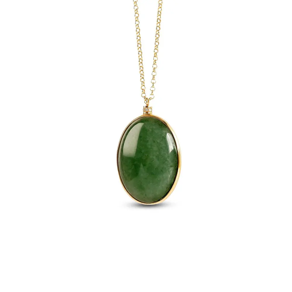 Double-Sided Green & Diamond Pendant in 18K