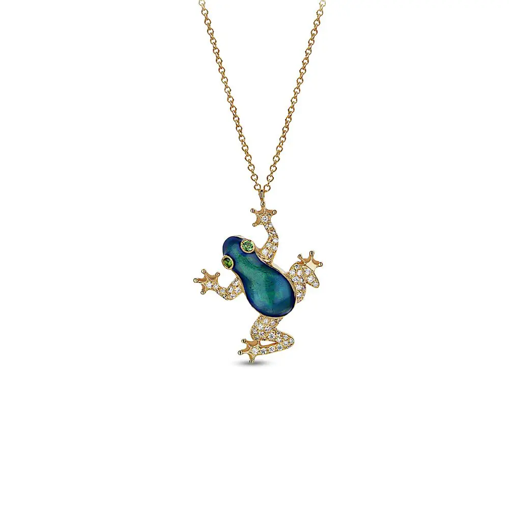 Diamond & Enamel Frog Pendant in 18K Gold